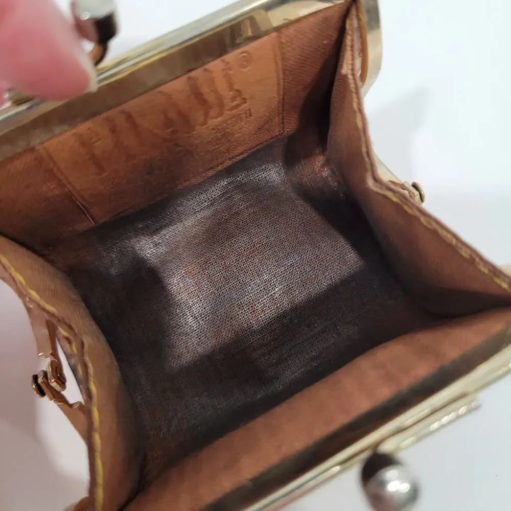 Prima Classe Alviero Martini Vintage Kisslock Leather Coin Wallet Map Small Purs